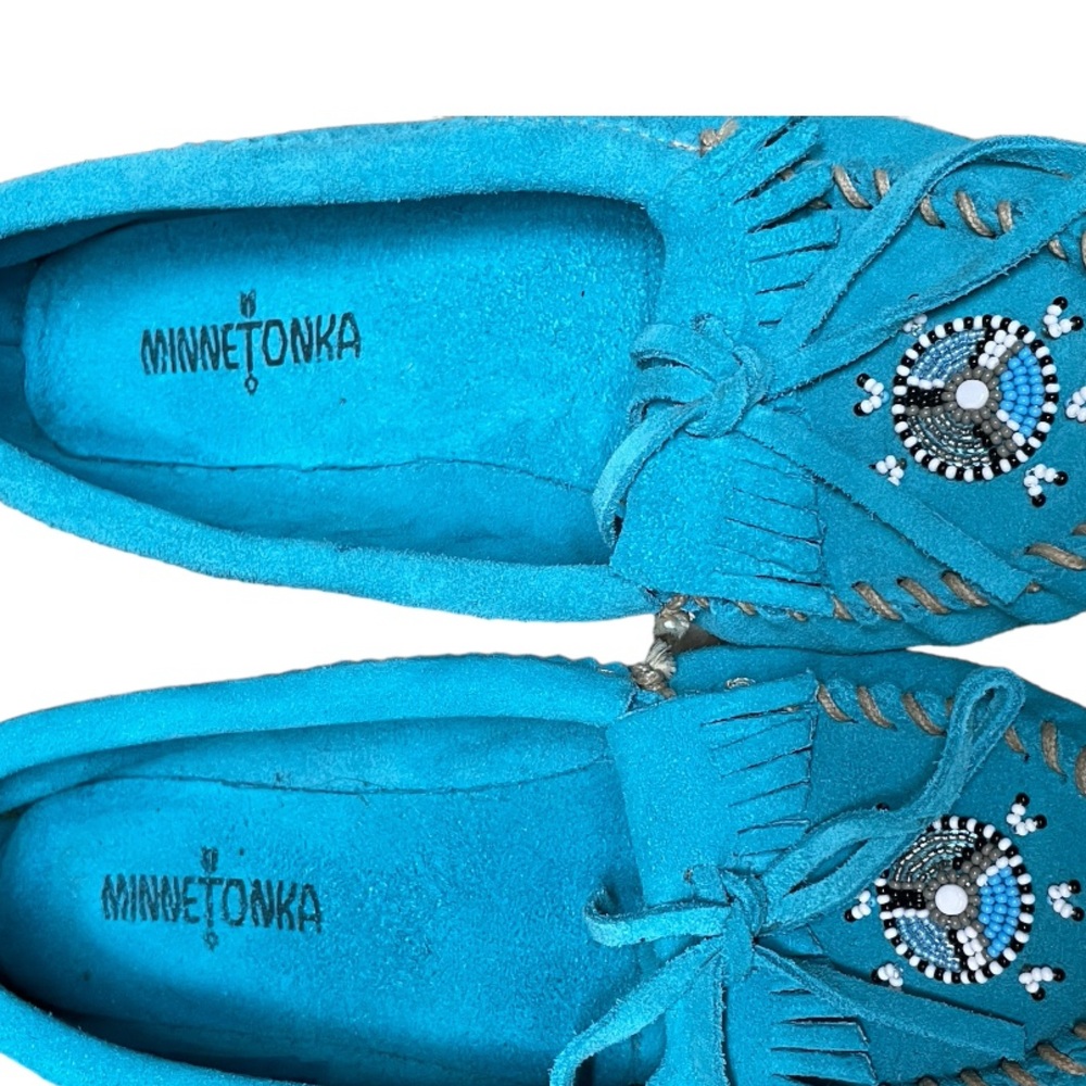 Minnetonka Women's Me To We Maasai Moc Turquoise Suede and Beaded Size 7.5 - Picture 5 of 10